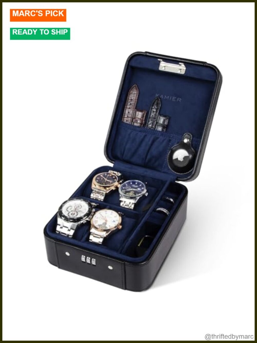Leather Watch Travel Case 4 Slot Lock Jewelry Storage Box